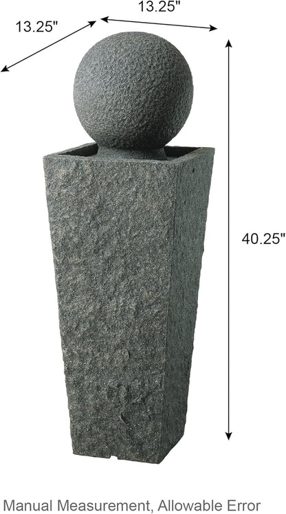Glitzhome Outdoor Water Fountain with LED Light, Oversized Modern Sphere Pedestal Water Fountain with Submersible Pump, Outdoor Fountains Garden Waterfall for Patio Deck Porch, 40.25" H
