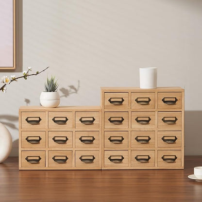 KIRIGEN Wood Drawer Organizer Desktop Storage Cabinet Box Drawers for Home Office Desk Organization and Storage 9 Drawer Mini Chest with Metal Handles Natural (9CG-NA)