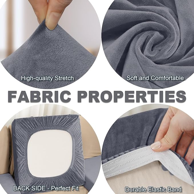 Couch Cushion Cover Velvet 1 Piece Seat Cushion Cover Stretch Armchair Cover Separate Sectional Sofa Slipcovers Furniture Protector (1-Seater or Sofa Backrest, Dark Grey)