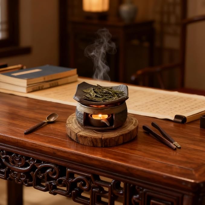 Ceramic Aromatherapy Stove Essential Oil Burner, Cedar and Zen Inspired Smudge Pot Oil Burner for Home Fragrance, Handmade Wax Melt Warmer, Meditation & Relaxation Décor, (1)