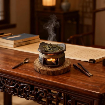 Ceramic Aromatherapy Stove Essential Oil Burner, Cedar and Zen Inspired Smudge Pot Oil Burner for Home Fragrance, Handmade Wax Melt Warmer, Meditation & Relaxation Décor, (1)