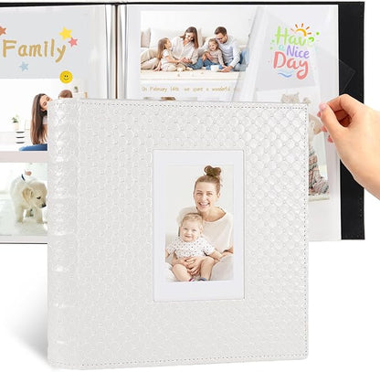 RECUTMS 60 Pages DIY Scrap book Photo Album 4x6 5x7 8x10 Pictures PU Leather Cover Wedding Self Adhesive Photo Album Baby Picture Book Family Pictures of Any Size Scrapbook Album(White)