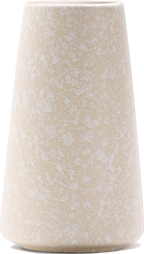 Beige Vase - 6" White Textured Vase, Pampas vase, Boho Rustic Vases for Home Decor, Farmhouse Decor, Minimalist Cream Modern Flower vases for Centerpieces, Living Room, Bedroom