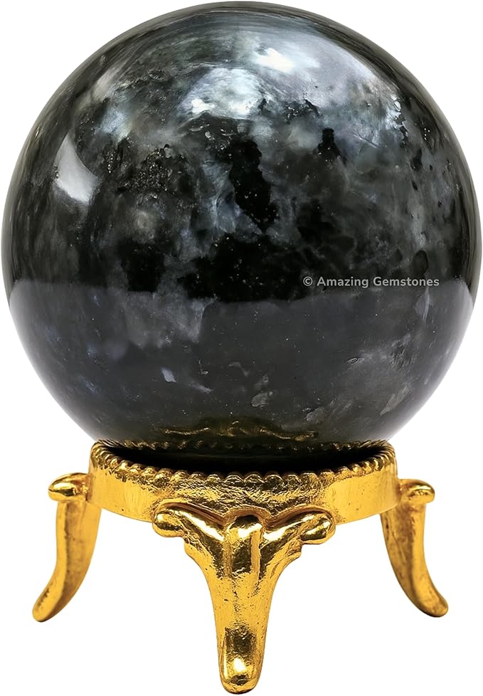 Amazing Gemstone Larvikite Crystal Ball with Stand - 1.5" Inches Crystal Sphere Meditation Balls for Witchcraft and Decorative Balls