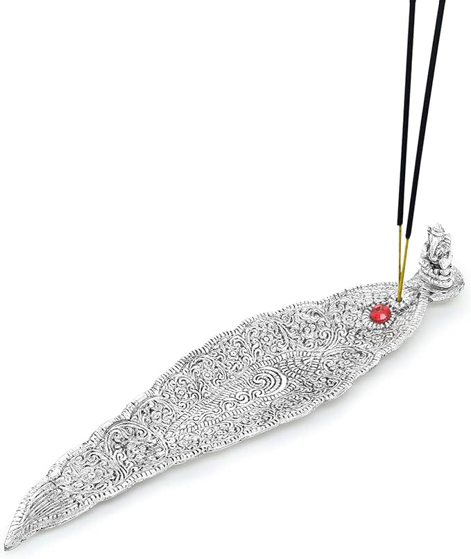 Zap Impex Metal Leaf Incense Stick Holder and Ash Catcher (Ganesh Figurine)
