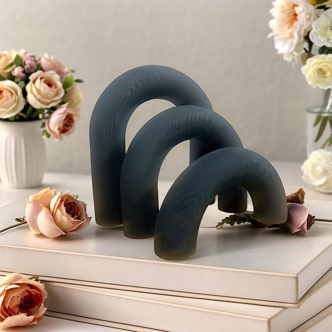 3Pcs Wood Arch Decor Accents - Home Book Table Decorative Rustic Arch Decor Modern Boho Minimalist Coffee Table Bookshelf Living Room Entryway Aesthetic Decorations Objects (Blue)