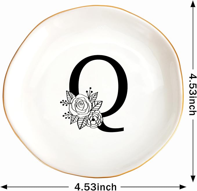 JoycuFF Initial Q Ceramic Jewelry Tray, Bridesmaid Bride Gifts, Mothers Day Christmas Anniversary Engagement Birthday Gifts for Women Couples, Trinket Dish for Rings Earrings Necklaces Bracelets Keys