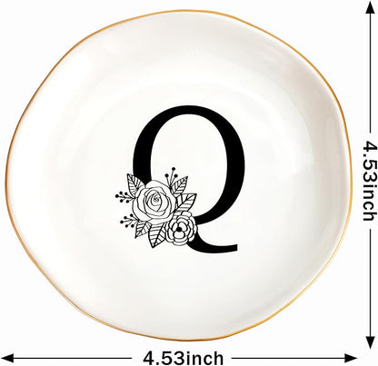 JoycuFF Initial Q Ceramic Jewelry Tray, Bridesmaid Bride Gifts, Mothers Day Christmas Anniversary Engagement Birthday Gifts for Women Couples, Trinket Dish for Rings Earrings Necklaces Bracelets Keys
