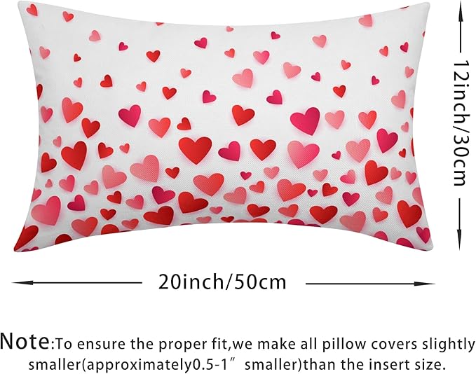 Valentines Day Pillow Covers 12x20 Set of 2 Red Pink Heart Throw Pillow Covers Love Pillowcase Linen Decoration Farmhouse Holiday Cozy Soft Cushion Case Couch for Indoor Outdoor Home Decor