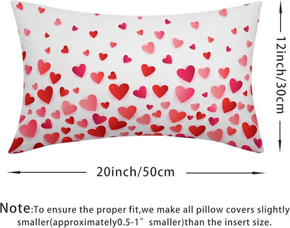 Valentines Day Pillow Covers 12x20 Set of 2 Red Pink Heart Throw Pillow Covers Love Pillowcase Linen Decoration Farmhouse Holiday Cozy Soft Cushion Case Couch for Indoor Outdoor Home Decor