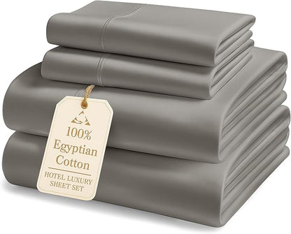 100% Egyptian Cotton King Sheet Set – Premium 1000 Thread Count Naturally Cooling & Breathable King Sheets, Authentic Long-Staple Cotton for Lasting Softness, Snug Fit 15" Deep Pocket Fitted -Charcoal