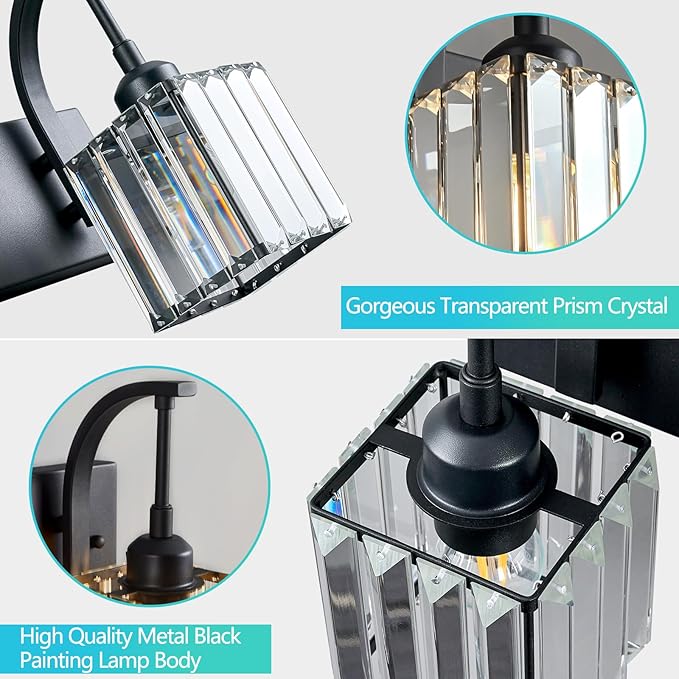 Crystal Vanity Lights 6-Light Black Bathroom Vanity Lights Modern Crystal Bathroom Light Fixtures Over Mirror 51.18" Long Vanity Light for Bathroom