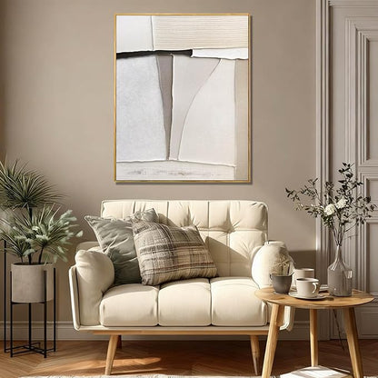 LEVERUP Minimalist Wall Art Beige Painting Artwork Hand Painted Wall Decorations for Dining Room Bedroom Hotel 32×40 Inchs Room Posters