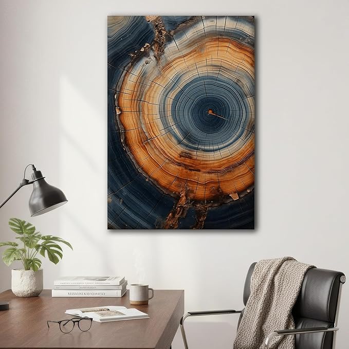 IBHJSART Framed Tree Ring Canvas Wall Art Vintage Colorful Wood Stump Painting Prints Modern Minimalist Pictures Neutral Nature Rustic Farmhouse Decor Living Room Bedroom Bathroom Office
