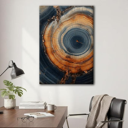 IBHJSART Framed Tree Ring Canvas Wall Art Vintage Colorful Wood Stump Painting Prints Modern Minimalist Pictures Neutral Nature Rustic Farmhouse Decor Living Room Bedroom Bathroom Office