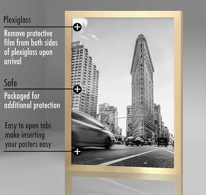 Americanflat 24x36 Poster Frame with Polished Plexiglass - Gold Picture Frame - Wide Photo Frames Made of Engineered Wood for Vertical or Horizontal Wall Display - Epic Collection - Gold