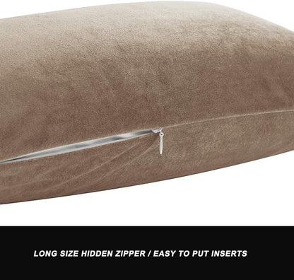 GIGIZAZA Velvet Taupe Decorative Throw Pillow Covers Couch Pillow Lumbar Cushion Cover 12x20 Pack of 2