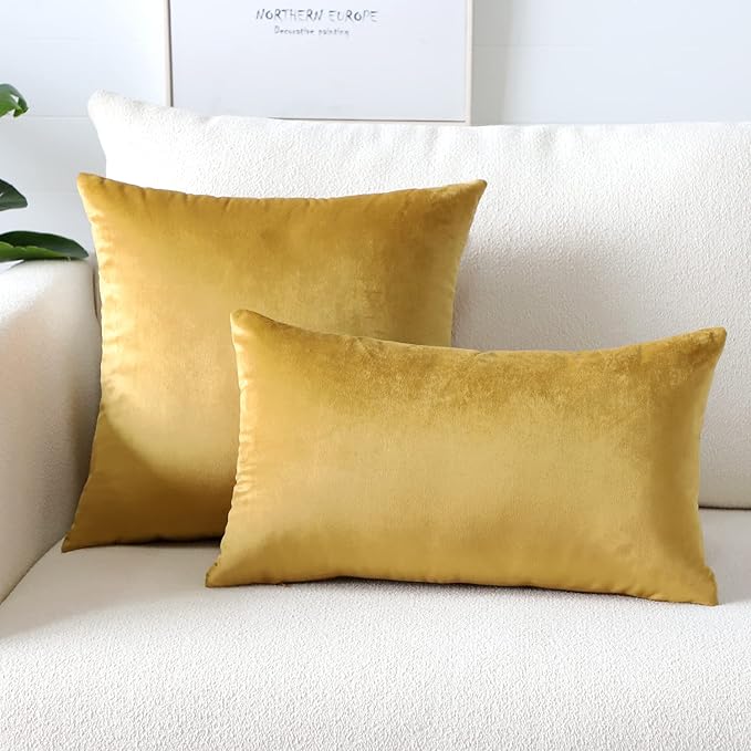 Artscope Luxury Velvet Pillow Covers Super Soft Decorative Square Throw Pillow Covers Case Cushion Covers for Sofa Couch Bedroom Car Decor 20x20 Inch Gold