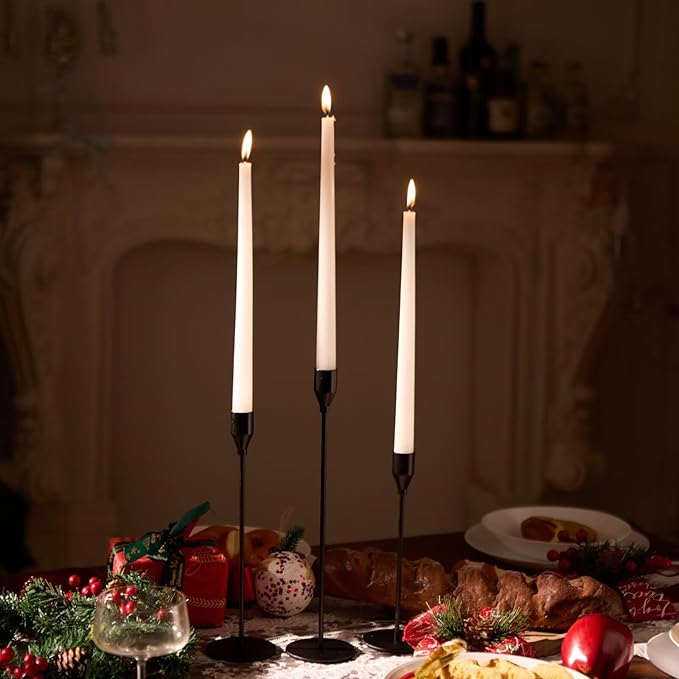 Solid Taper Candle Holders Set of 15 Bulk, Modern Matte Black Long Skinny Candlestick (Heights: 9/11/13 Inch), Heavy Iron Anti-Slip Base for Modern Fireplace Mantle Table Centerpiece Decor