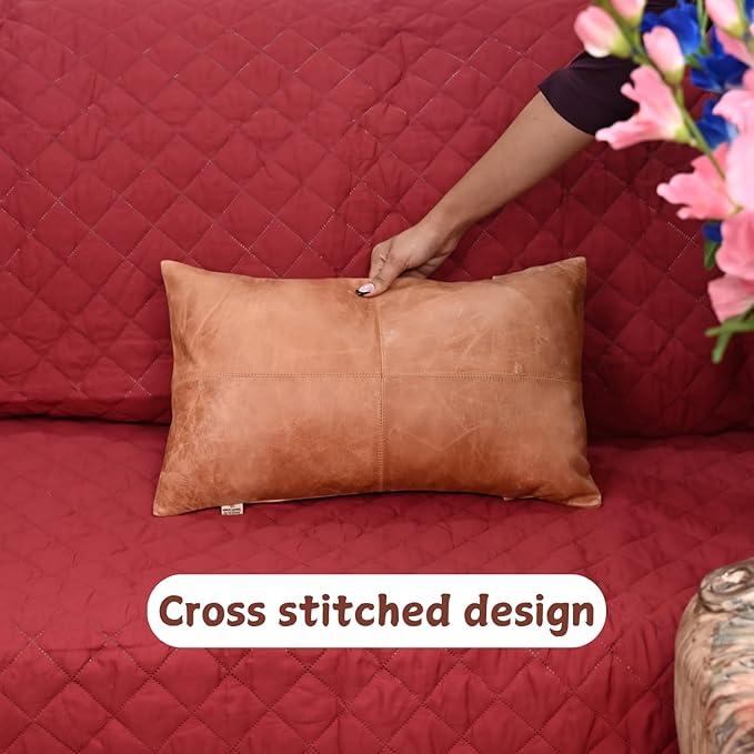 100% Lambskin Leather Pillow Cover - Sofa Cushion Case - Decorative Throw Covers for Living Room & Bedroom, 20x28 Inch - Mango Tan Crunch Plain Pack of 1