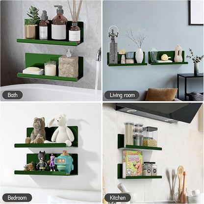PAVSTINE Adhesive Floating Shelves for Wall No Drilling, 12 Inch Acrylic Self Adhesive Shelves, Stick on Shelves, Dorm Wall Shelf, for Bathroom, Kitchen, Bedroom, Office, Gaming Room, Green