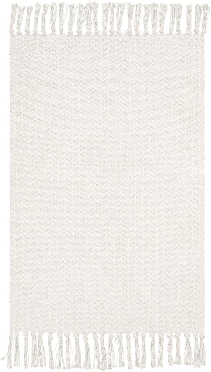 Lahome Boho Bathroom Rugs, Small 2x3 Door Mat Indoor Lightweight Entryway Rug Washable Cotton Area Rug with Tassels, Farmhouse Non Shedding Beige Throw Rug Low Pile Carpet for Kitchen Laundry