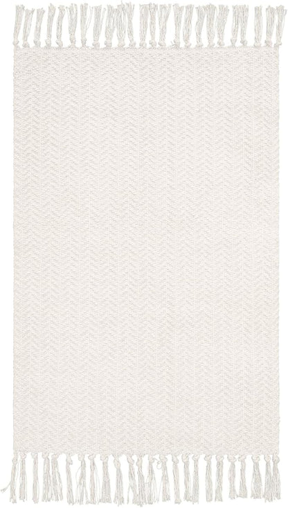 Lahome Boho Bathroom Rugs, Small 2x3 Door Mat Indoor Lightweight Entryway Rug Washable Cotton Area Rug with Tassels, Farmhouse Non Shedding Beige Throw Rug Low Pile Carpet for Kitchen Laundry