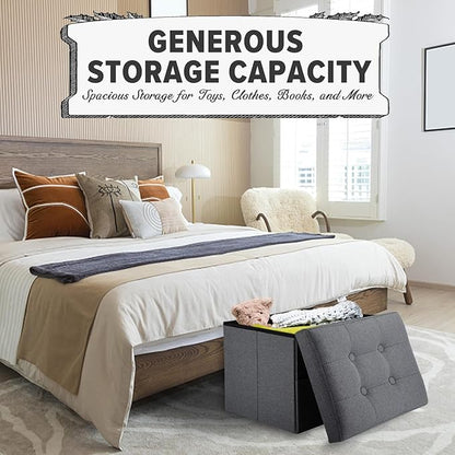 LINMAGCO Storage Ottoman Folding Foot Stool Foot Rest with Side Pocket Modern Ottoman with Storage Short Sofa Stool Linen Cloth 17x13x13(Dark Gray)