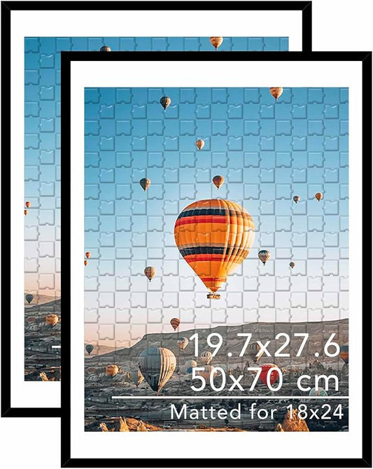 19.7x27.6 Puzzles Frame for 50x70 cm Puzzle Poster Photo Picture, Display 18x24 with Mat or 19.7 x 27.6 without, Wall Hanging 19.7 by 27.6 inch 1000 Pieces Puzzles Frame, 2 Pack, Black