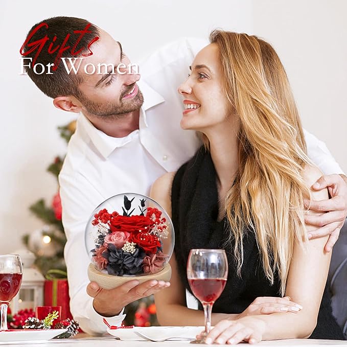 FIACO Preserved Rose Birthday Gift for Women Forever Fresh Flowers for Prime Delivery Gift for Mom Grandma Wife Valentines Mothers Day Christmas Anniversary Eternal Roses in Glass Dome