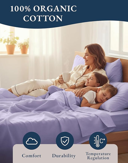 LANE LINEN 100% Organic Cotton Sustainably Produced Extra Large Twin Sheets for Hospital Bed, Fully Elasticized Reinforsed Seams, Machine Washable Deep Pocket Twin XL Bedding- Orchid Petal
