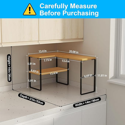 Golener Countertop Organizer Corner Shelf, 2-Tier Adjustable Stackable Corner Shelves for Kitchen, Spice Rack, Coffee Area, Over Sink, Bathroom, Dresser Table, Corner Counter Shelf Stand, Bamboo