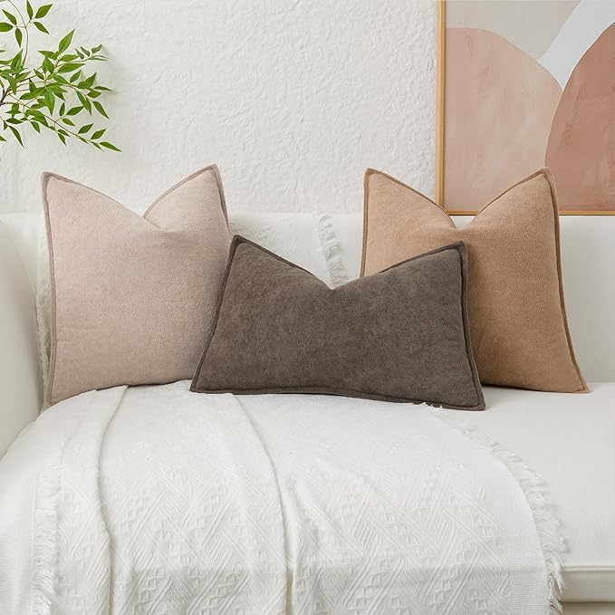 Kevin Textile 12x20 Inch Lumbar Pillow Cover 1 Pack Soft Boucle Textured Decorative Waterproof Rectangle Cushion Elegant Accent Pillow for Couch Sofa Chair Bed Home Decor Indoor Outdoor Taupe