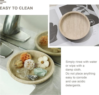 Travertine Jewelry Dish Tray - Decorative Stone Catchall Bowl for Entryway Table, Keys & Rings Holder, Natural Marble Home Decor Organizer (5.5 Inch)