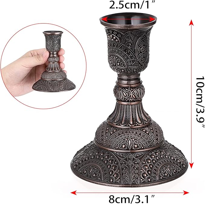 OwnMy Set of 2 Elegant Taper Candle Holders Vintage Metal Taper Candlestick Holders, 4 Inch Tall Taper Candle Stands Decorative Taper Candelabra Set for Dining Table Centerpieces Wedding, Red Bronze