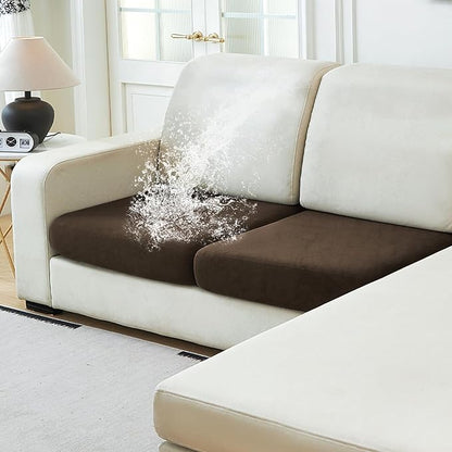 NAISI Waterproof Couch Cushion Covers Thick Velvet Fabric Washable Sofa Slipcovers 2 Pieces Individual Sectional Couch Covers with Elastic Bottom(2 Pcs for 2-Seat or Backrest,Caramel)