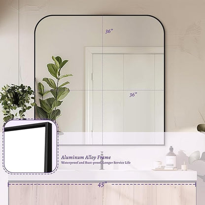 Bathroom Mirror, Wall Mirrors, Black Metal Framed Wall-Mounted Mirrors, Bathroom Vanity Mirror for Over Sink, Living Room, Bedroom, Entryway, 36x36 Inch, Black