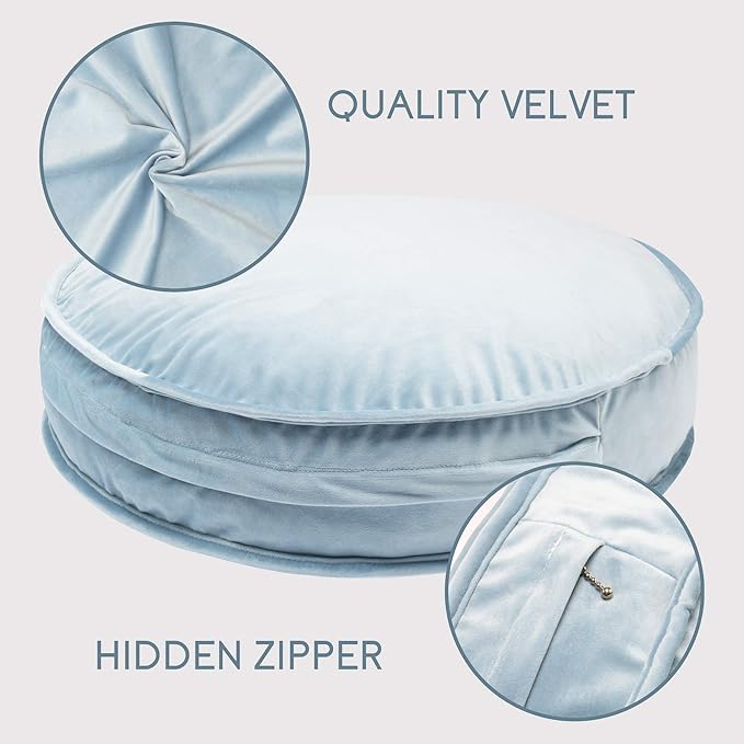 Velvet Floor Pillows Round Chair Cushion Couch Throw Pillow Soft Pouf Seat Mattress Bean Bag for Reading Nook Play Room (19.7IN, Baby Blue)