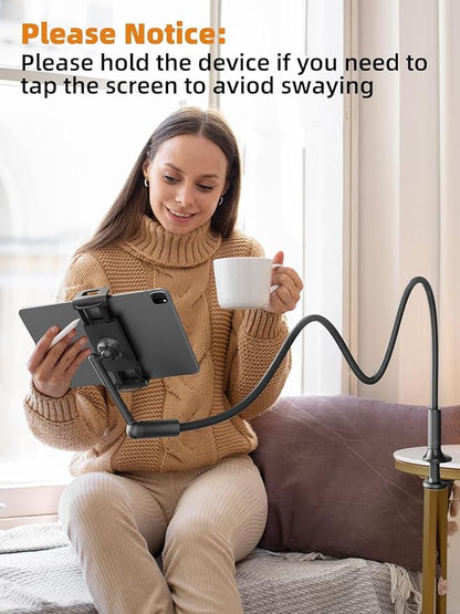 SAIJI 47" Gooseneck Kindle Holder, Tablet Holder for Bed with Upgraded Base, iPad Stand with Flexible Lazy Arm, Compatible with iPad/iPhone/Kindle/Switch or Other 4.7-11" Device (Black)