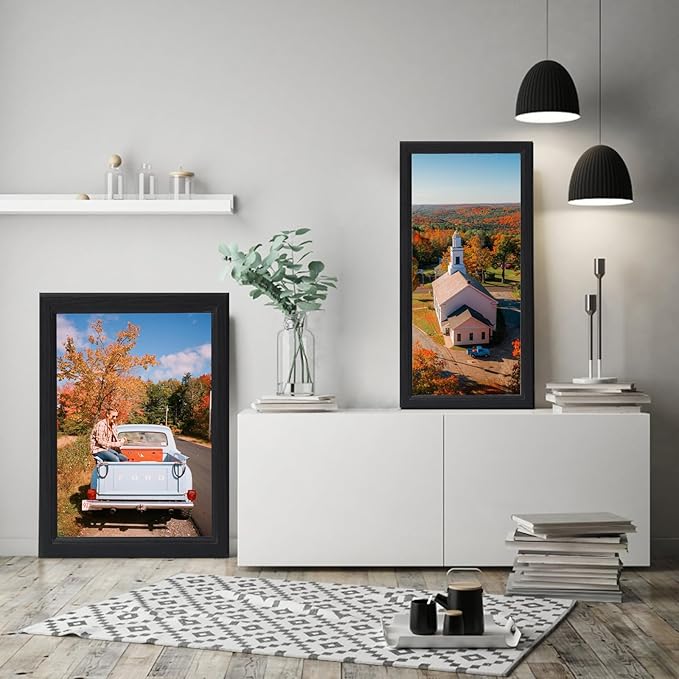 KTKDE 20x40 Picture Frame Set of 3, Poster Frame Wooden Black 40 by 20 in for Pictures and Art Prints, Exhibition, Caffe Large Frame for Photos, best gift