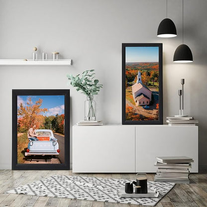 KTKDE 20x40 Picture Frame Set of 3, Poster Frame Wooden Black 40 by 20 in for Pictures and Art Prints, Exhibition, Caffe Large Frame for Photos, best gift