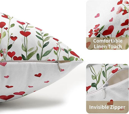 Valentines Day Pillow Covers 12x20 Set of 2 Green Red Heart Throw Pillow Covers Love Pillowcase Linen Decoration Farmhouse Holiday Cozy Soft Cushion Case Couch for Indoor Outdoor Home Decor
