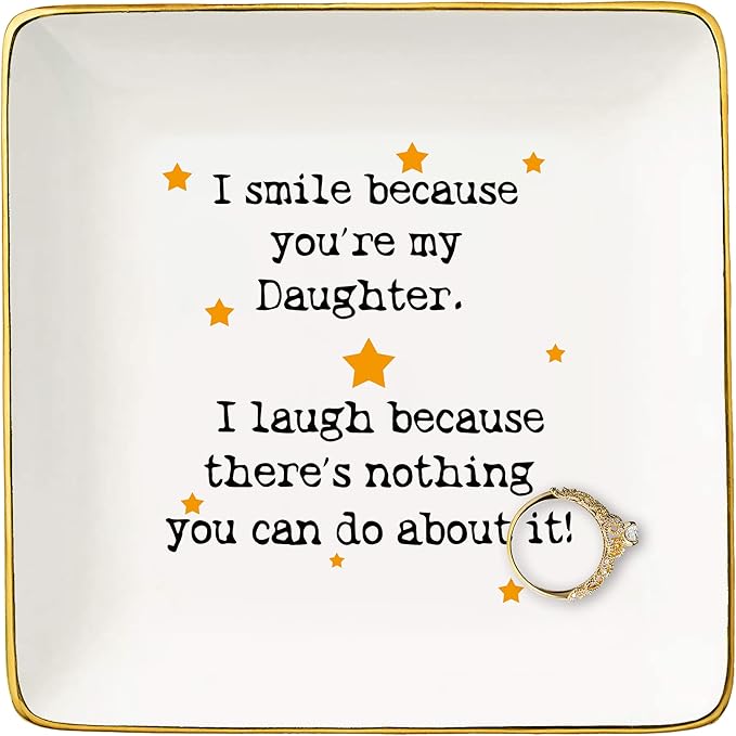 Topthink Daughter Gifts from Mom or Dad-Funny Birthday Graduation Christmas Gifts-I Smile Because You're My Daughter-Ceramic Jewelry Holder Ring Dish Trinket Tray
