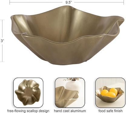 Kate and Laurel Flutte Scalloped Decorative Metal Serving Bowl, 10 x 10 x 3, Antique Brass, Modern Wavy Fruit Bowl for Kitchen Counter or Use as Tabletop Storage for an Entryway Table