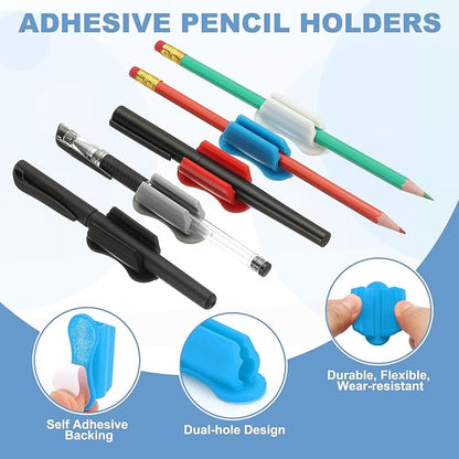 PATIKIL 20 Pcs Adhesive Pencil Holders for Desk, Universal Pencil Clip Silicone Pen Holder Office Desk Pen Organizer for Wall Clipboard Teacher Supplies, Blue