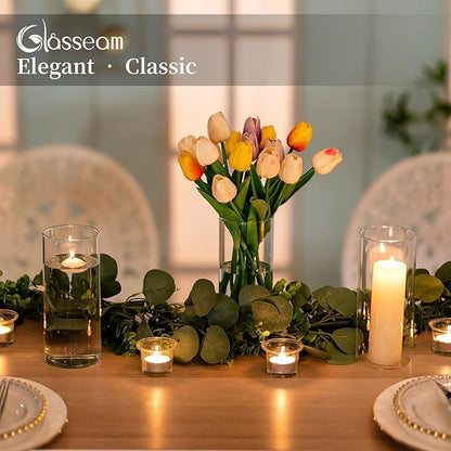 Glasseam Clear Cylinder Vase Set of 6, Modern Glass Vases for Centerpieces, Floating Candle Vases for Decor, Decorative Hurricane Candle Holders for Pillar Candles Wedding Table Decorations, 8in