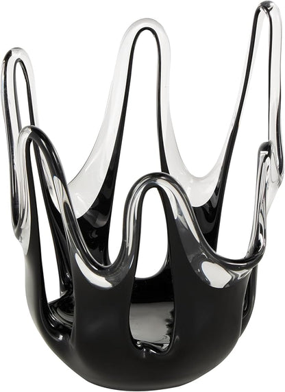 Deco 79 Glass Abstract Decorative Vase Centerpiece Vase with Wavy Oval Cutouts, Flower Vase for Home Decoration 7" x 7" x 10", Black