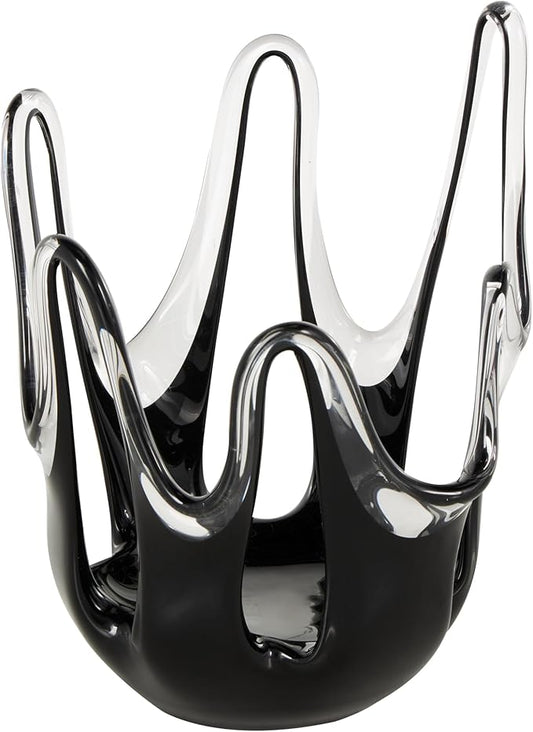Deco 79 Glass Abstract Decorative Vase Centerpiece Vase with Wavy Oval Cutouts, Flower Vase for Home Decoration 7" x 7" x 10", Black