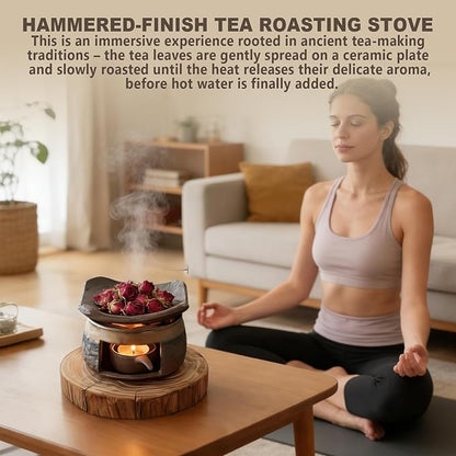 Ceramic Aromatherapy Stove Essential Oil Burner, Aromatherapy Burner for Herbs, Tealight Wax Warmer, Tea Light Candle Holders Teapot Warmer, Zen Incense Burner Kit for Home Office