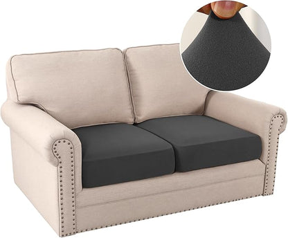 H.VERSAILTEX Fleece Couch Cushion Covers Stretch Loveseat Covers for 2 Cushion Couch Loveseat Covers Comfortable and Durable Fabric (2 Piece Loveseat Cushion Cover, Grey)